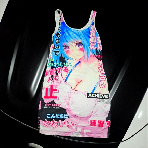 SHEIN Cartoon And Japanese Letter Graphic Ringer Bodycon Dress Deadstock - Picture 1 of 3